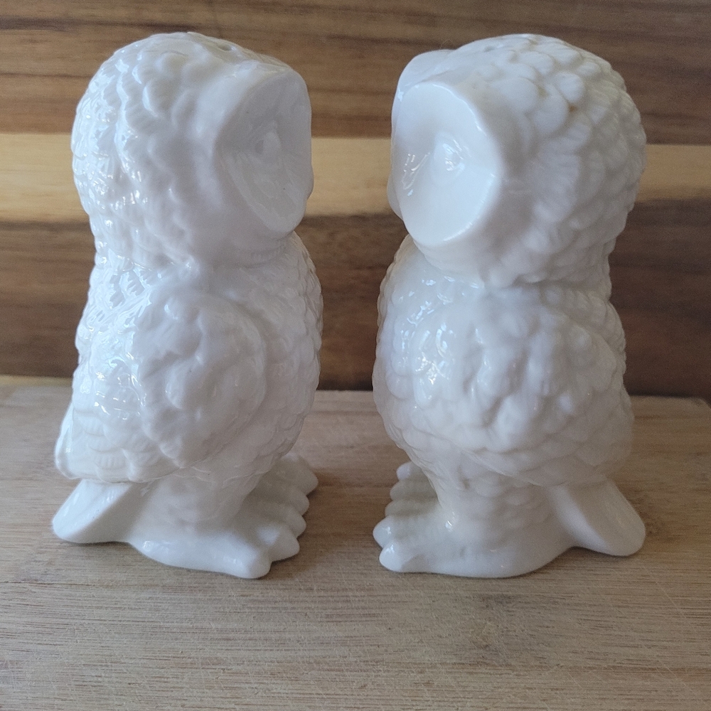 White Ceramic Owl Salt and Pepper Larger Shaker Set - Picture 3 of 8